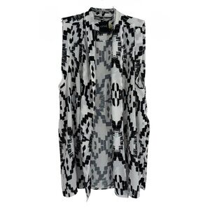 Lysse Women Vest Size XL Open Front Black White Longline Lightweight Collar